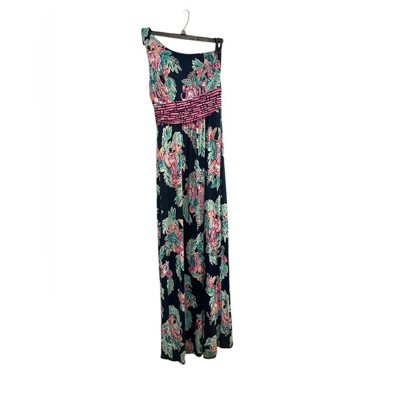 Lilly Pulitzer Malia One-Shoulder Maxi Dress Inky Navy Peanut Gallery sz S - Picture 2 of 11